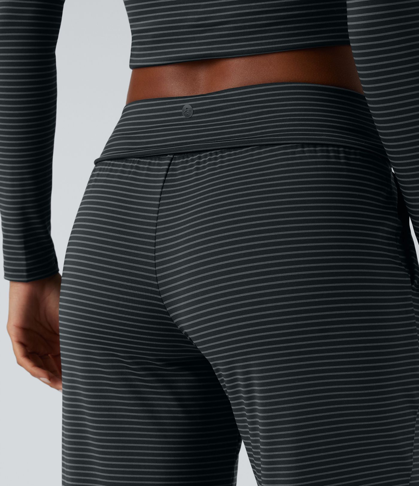 Foldover Low Rise Drawstring Stripes Casual Straight Leg Trousers with Pockets