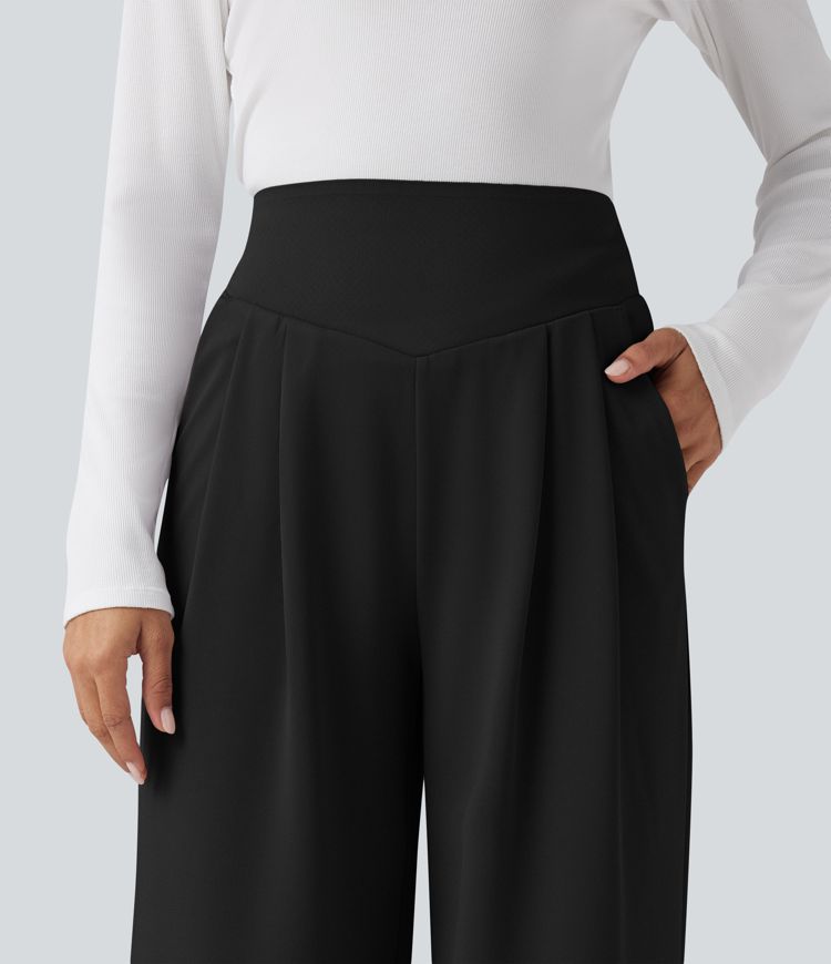 Halara Flex™ High Waisted Tummy Control Crepe Work Straight Leg Trousers with Pockets