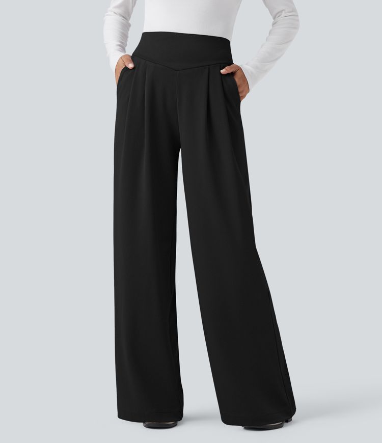 Halara Flex™ High Waisted Tummy Control Crepe Work Straight Leg Trousers with Pockets