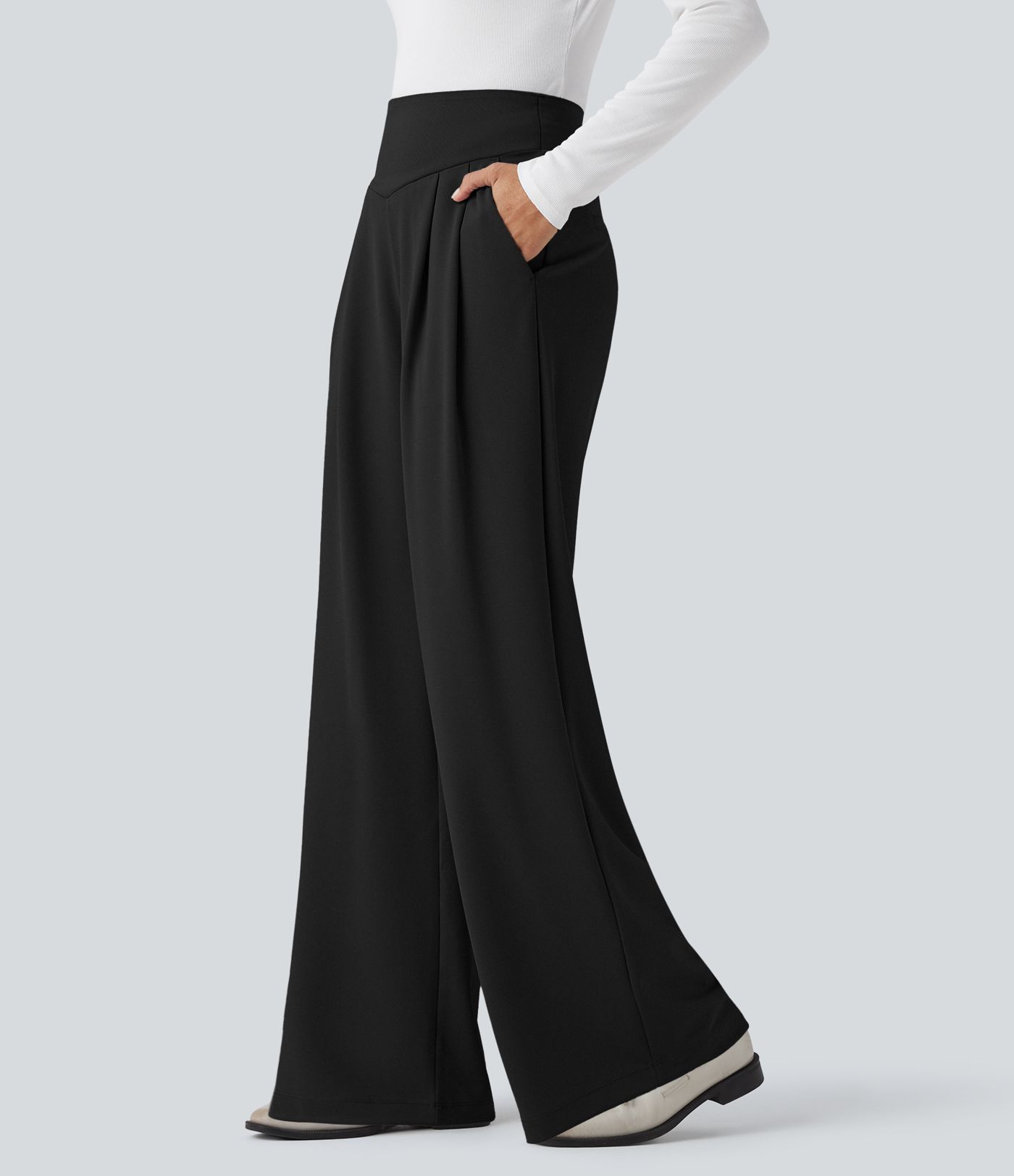 Halara Flex™ High Waisted Tummy Control Crepe Work Straight Leg Trousers with Pockets