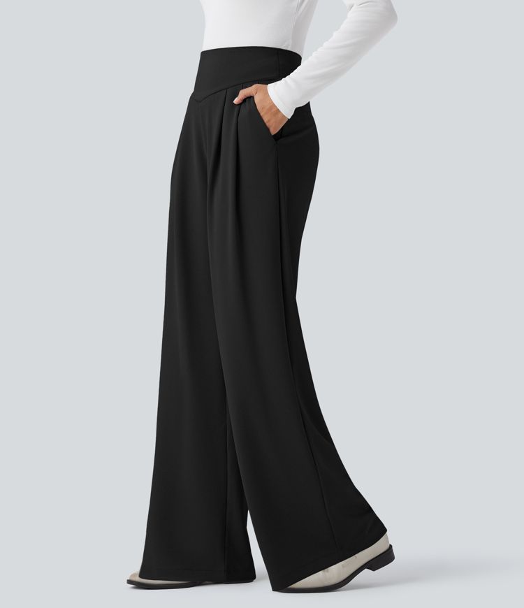 Halara Flex™ High Waisted Tummy Control Crepe Work Straight Leg Trousers with Pockets