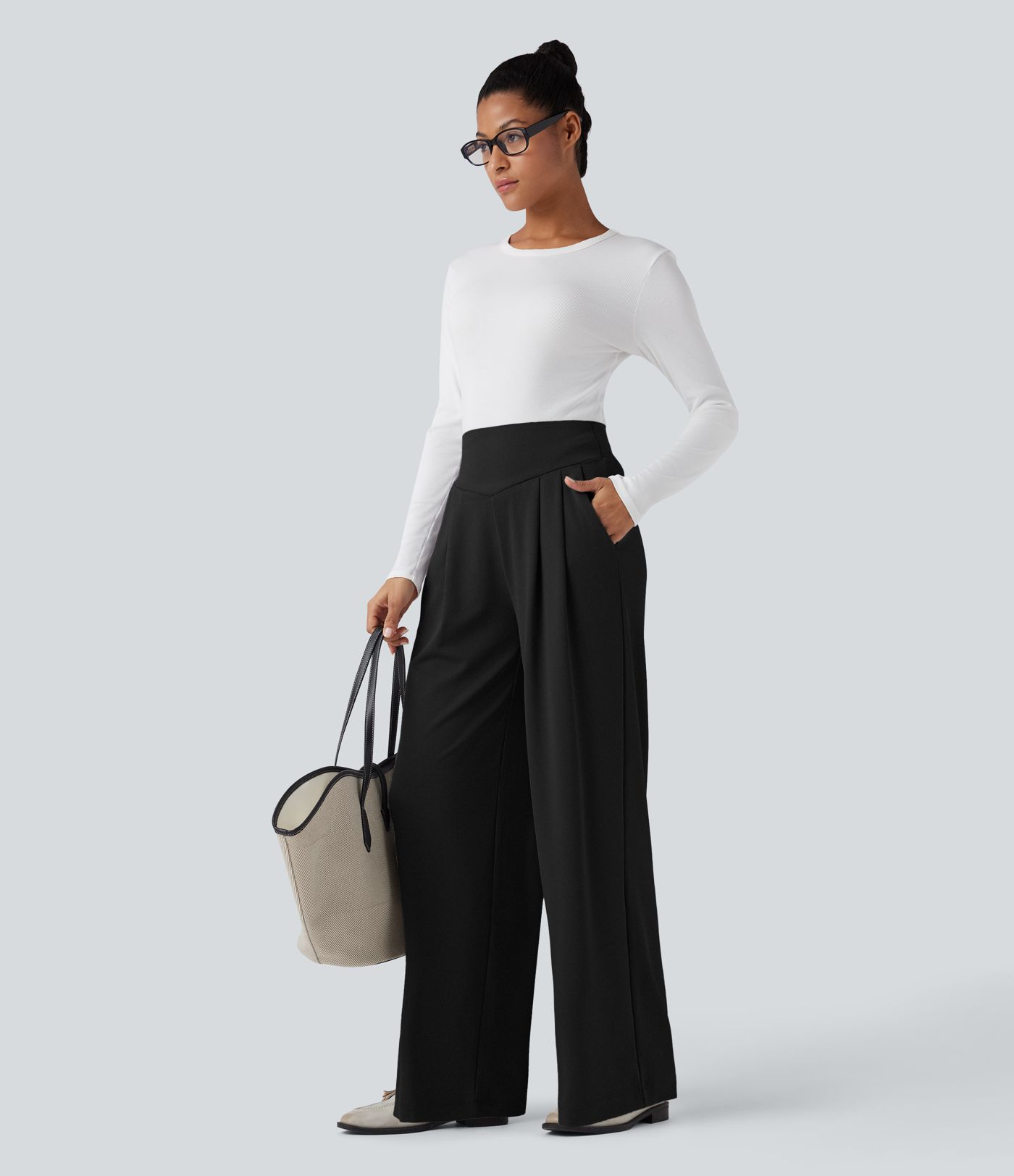 Halara Flex™ High Waisted Tummy Control Crepe Work Straight Leg Trousers with Pockets