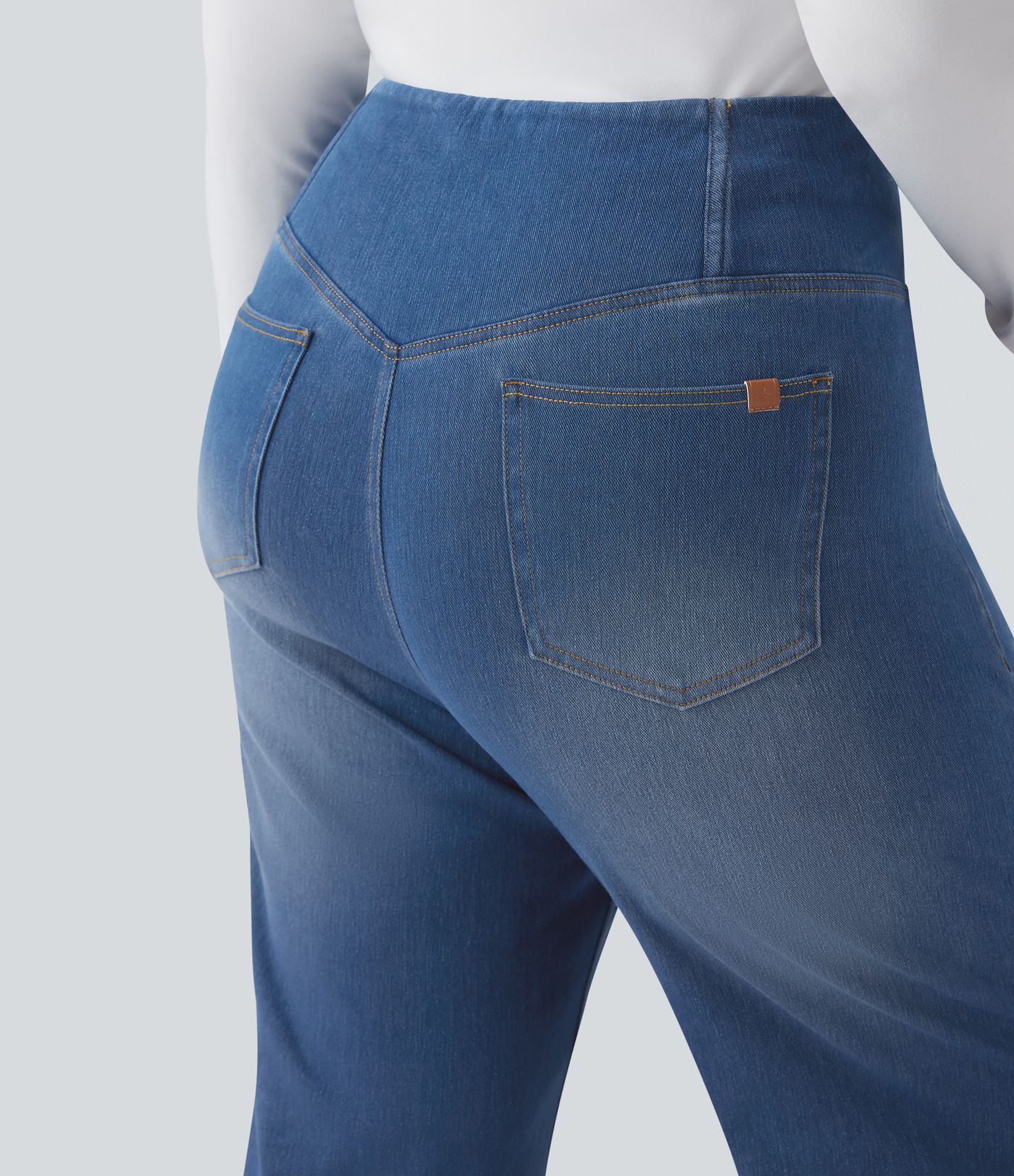 Halara Flex™ Crossover High Waisted Tummy Control Casual Straight Leg Plus Size Jeans with Pockets