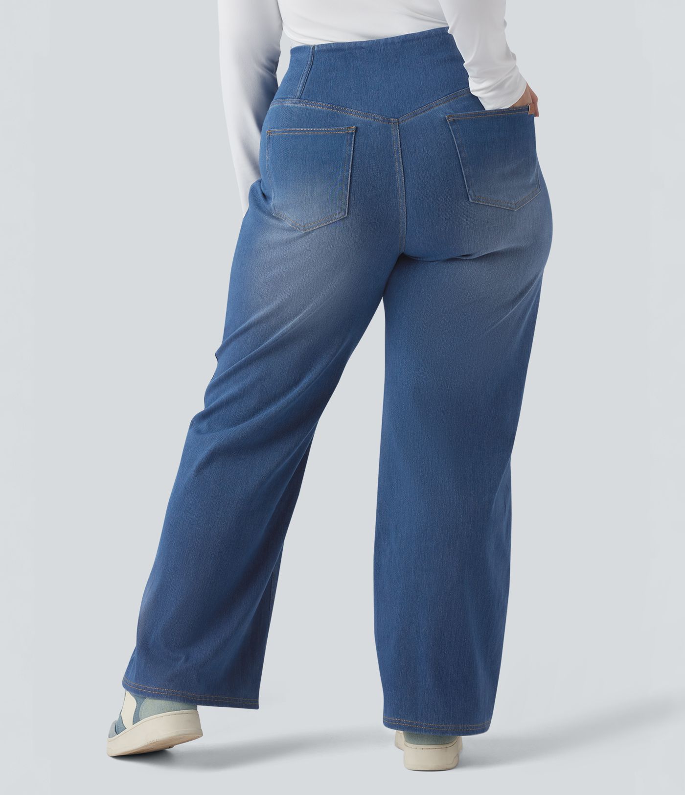 Halara Flex™ Crossover High Waisted Tummy Control Casual Straight Leg Plus Size Jeans with Pockets