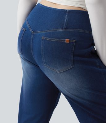 Halara Flex™ Crossover High Waisted Tummy Control Casual Straight Leg Plus Size Jeans with Pockets