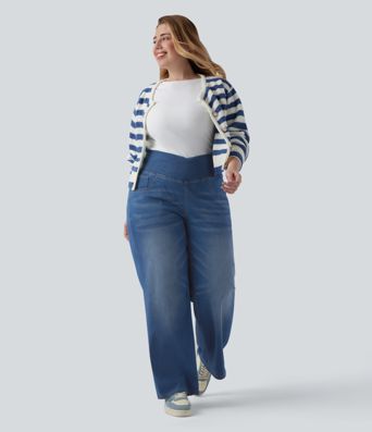 Halara Flex™ Crossover High Waisted Tummy Control Casual Straight Leg Plus Size Jeans with Pockets Halara Flex™ Crossover High Waisted Tummy Control Casual Straight Leg Plus Size Jeans with Pockets