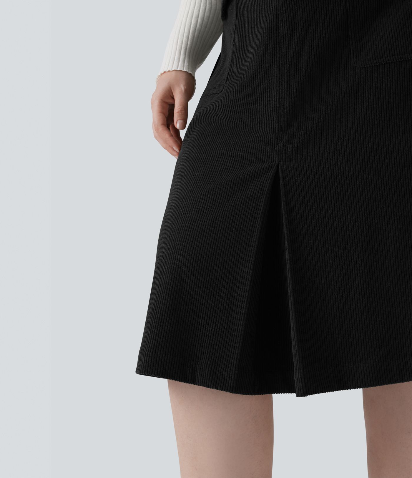 Mid Rise Midi Corduroy Casual Plus Size Skirt with Pockets