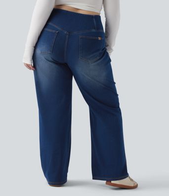 Halara Flex™ Crossover High Waisted Tummy Control Casual Straight Leg Plus Size Jeans with Pockets