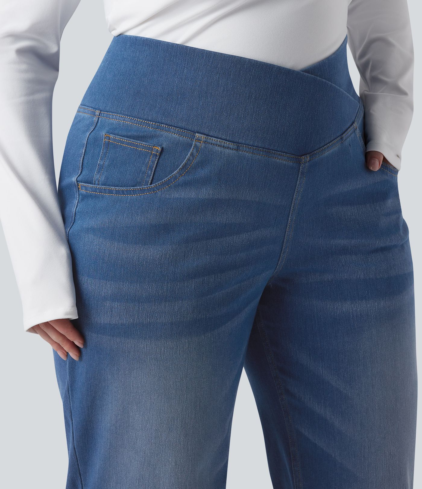 Halara Flex™ Crossover High Waisted Tummy Control Casual Straight Leg Plus Size Jeans with Pockets