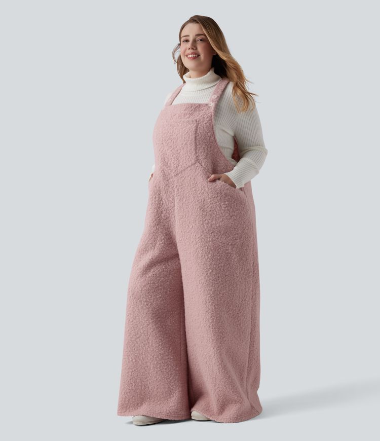 Adjustable Straps Casual Teddy Plus Size Overalls with Pockets