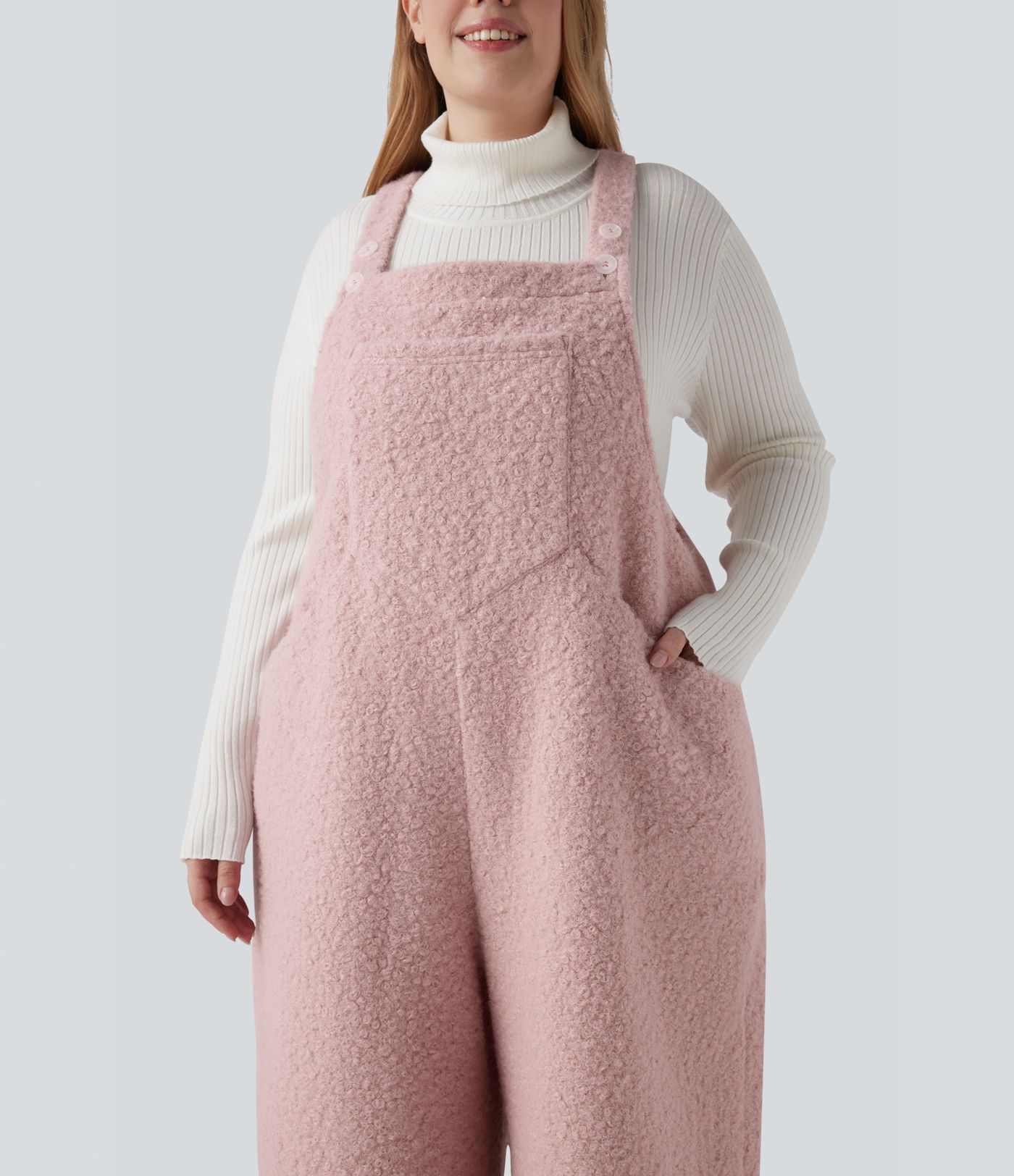 Adjustable Straps Casual Teddy Plus Size Overalls with Pockets