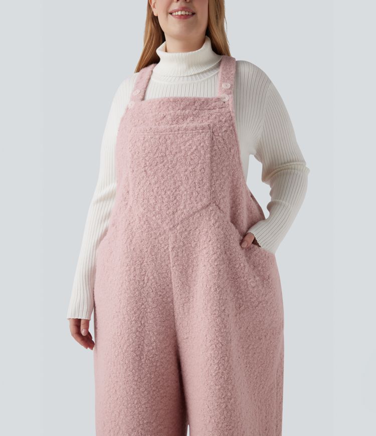 Adjustable Straps Casual Teddy Plus Size Overalls with Pockets