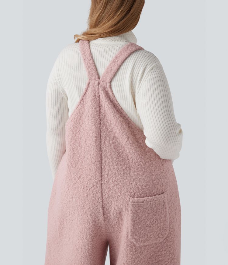Adjustable Straps Casual Teddy Plus Size Overalls with Pockets
