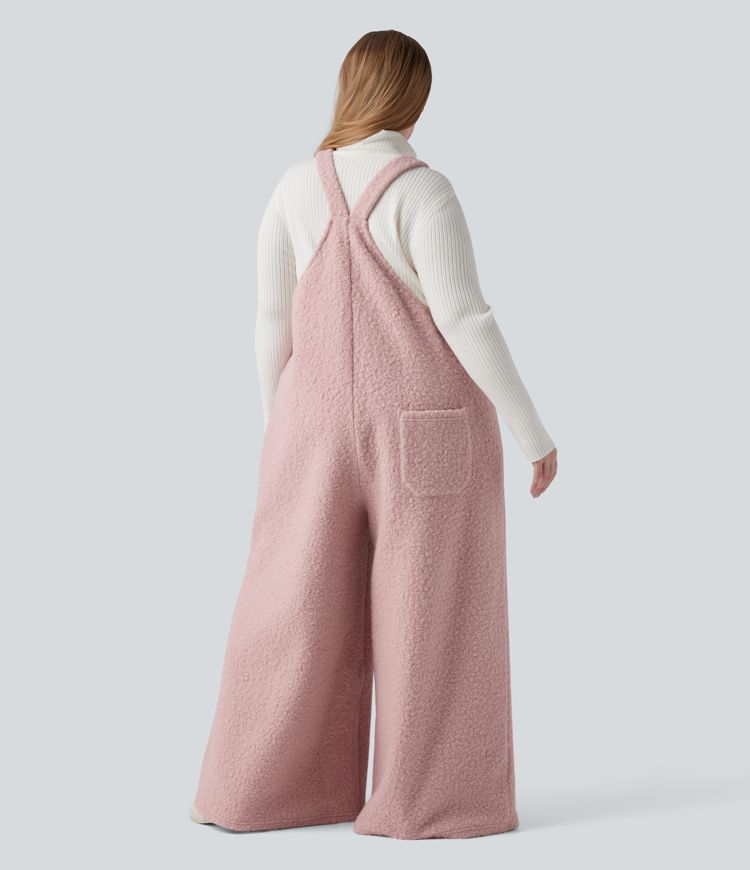 Adjustable Straps Casual Teddy Plus Size Overalls with Pockets