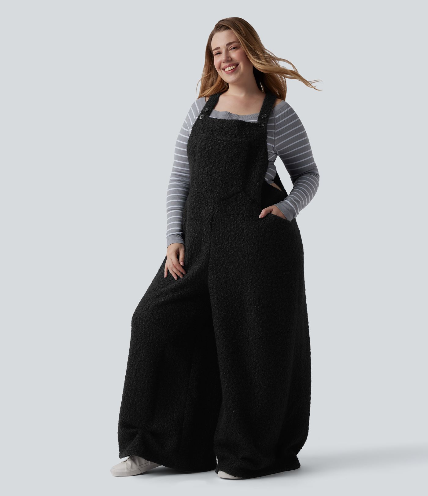 Adjustable Straps Casual Teddy Plus Size Overalls with Pockets