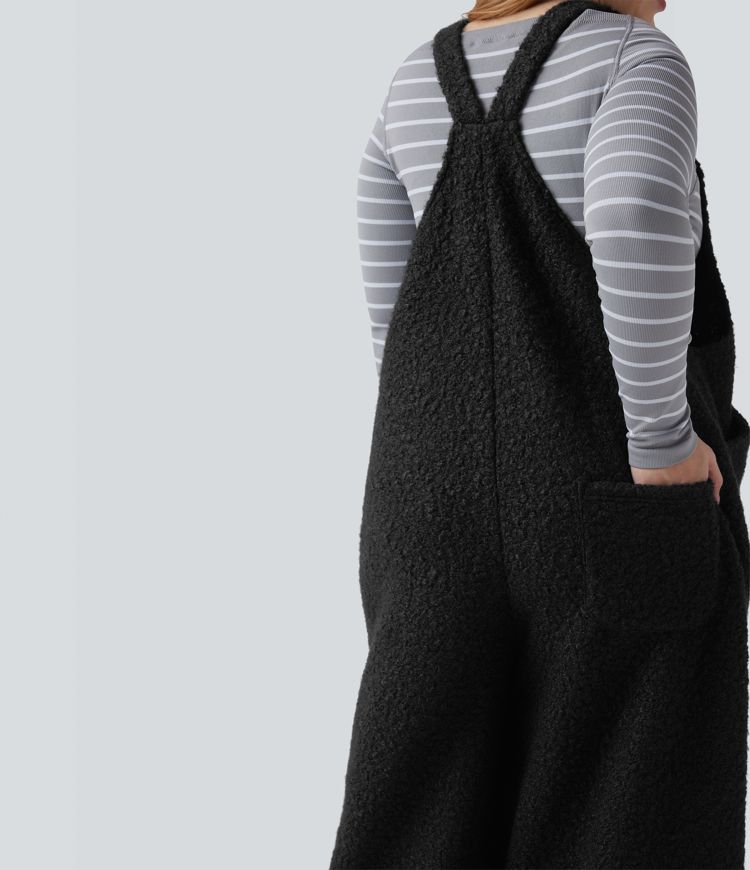 Adjustable Straps Casual Teddy Plus Size Overalls with Pockets