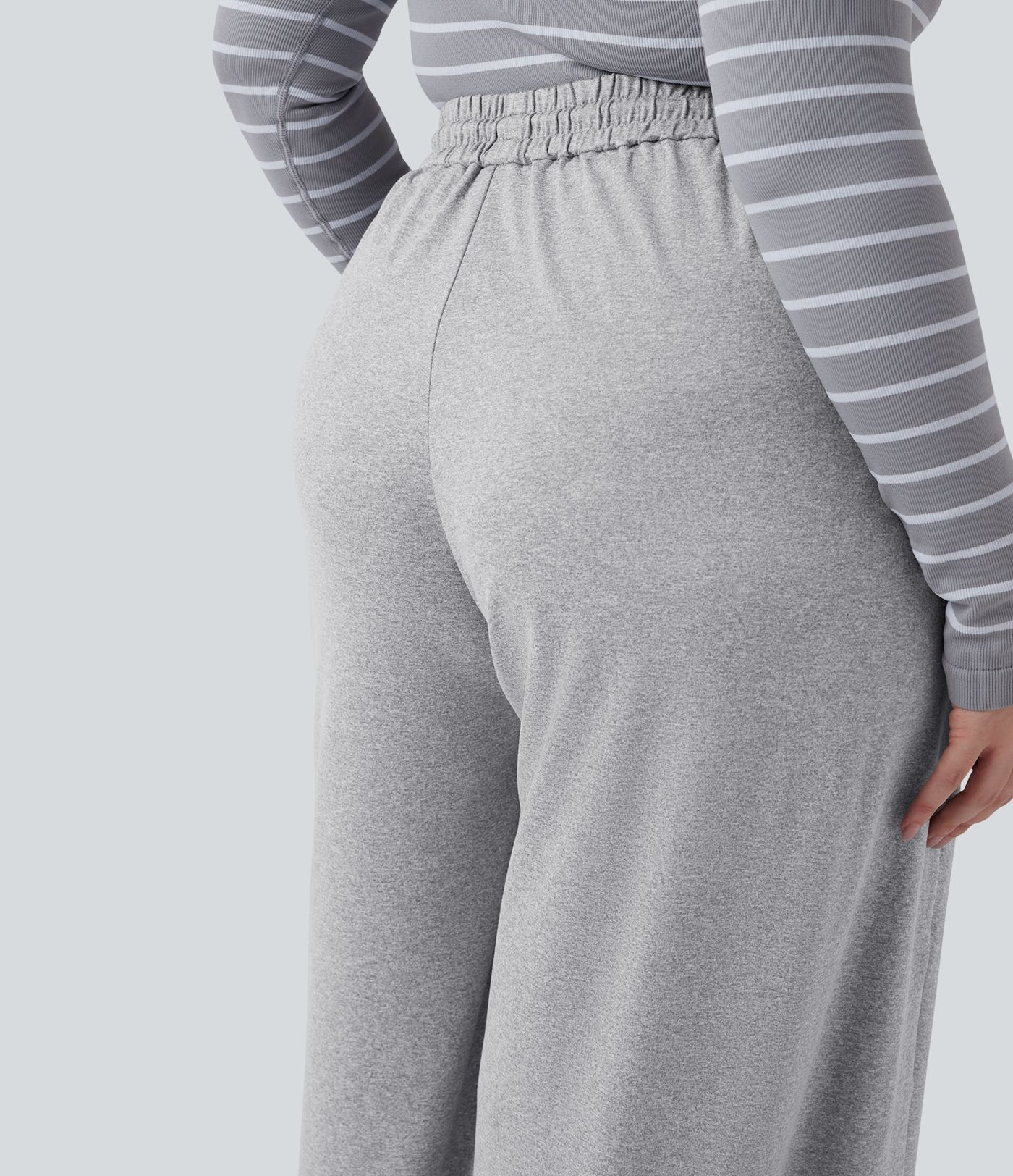 Plus Size High Waisted Drawstring Wide Leg Casual Pants with Pockets