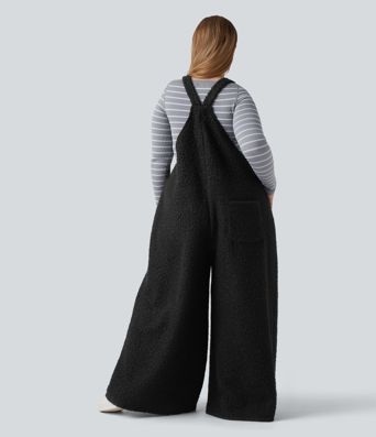 Adjustable Straps Casual Teddy Plus Size Overalls with Pockets