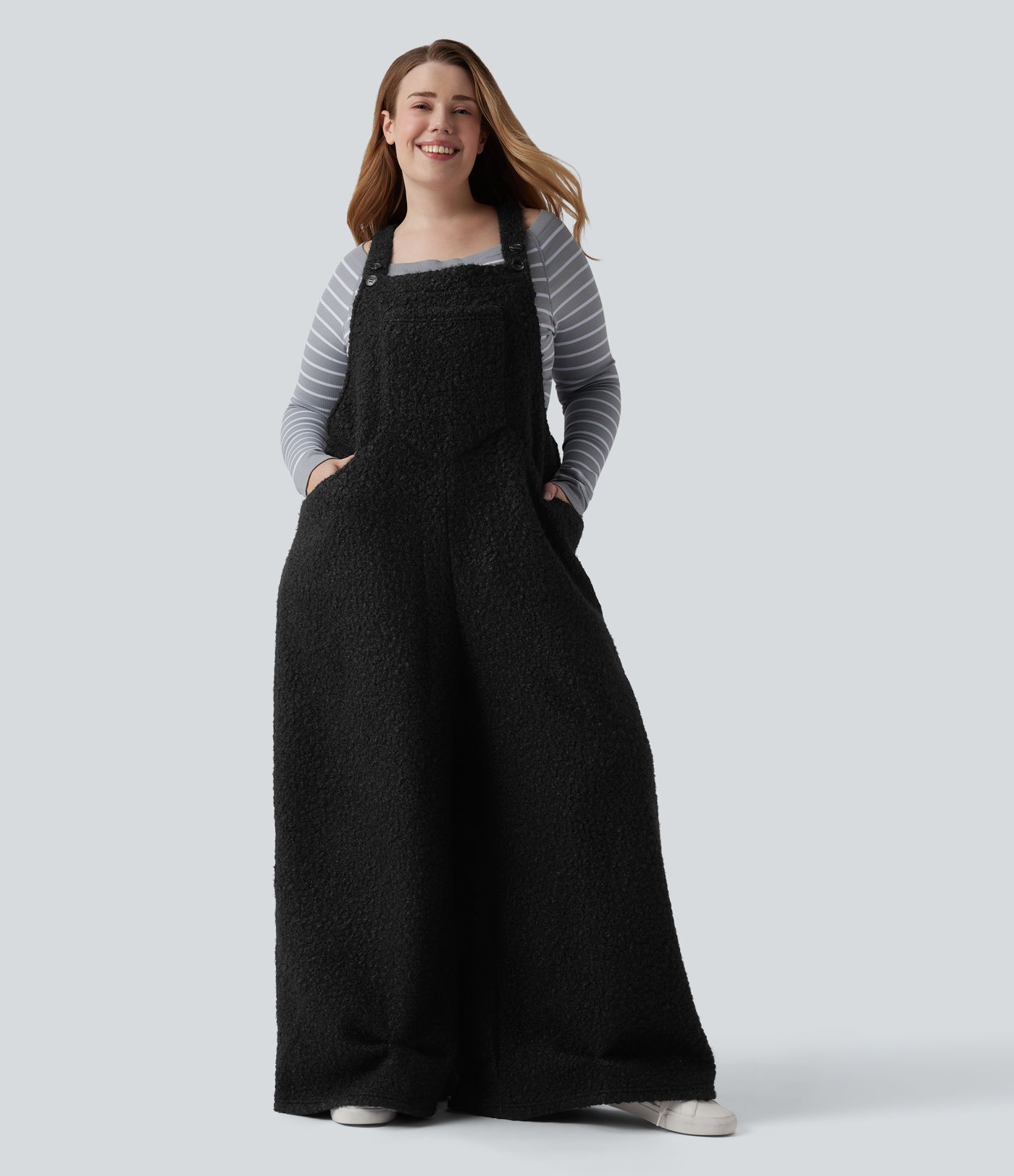 Adjustable Straps Casual Teddy Plus Size Overalls with Pockets