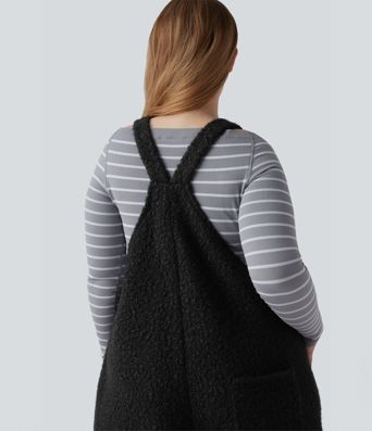 Adjustable Straps Casual Teddy Plus Size Overalls with Pockets