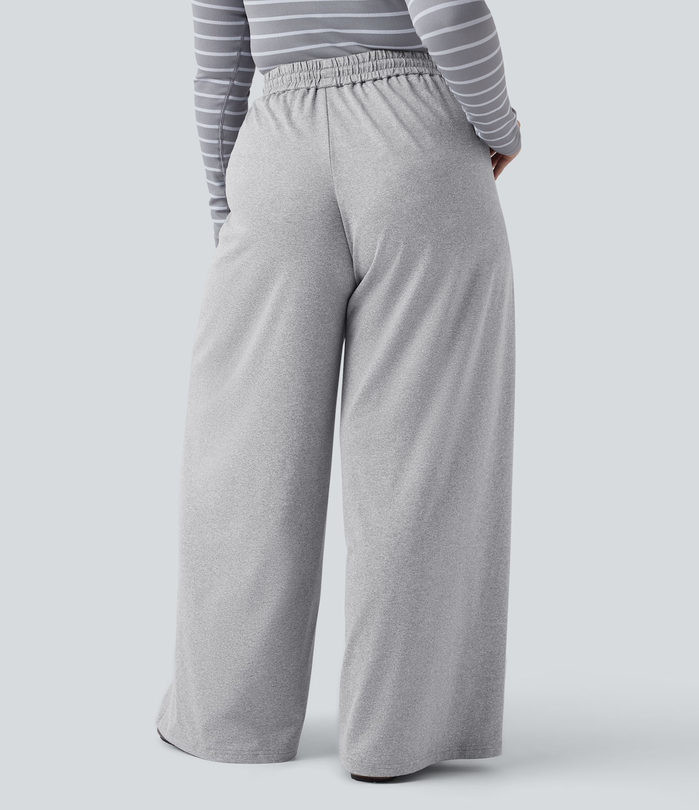Plus Size High Waisted Drawstring Wide Leg Casual Pants with Pockets