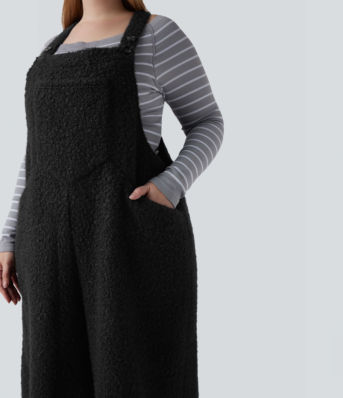 Adjustable Straps Casual Teddy Plus Size Overalls with Pockets