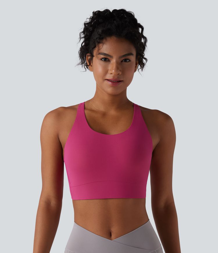 SoftlyZero™ Plush Light Support Molded Cups Crisscross Backless Yoga Sports Bra