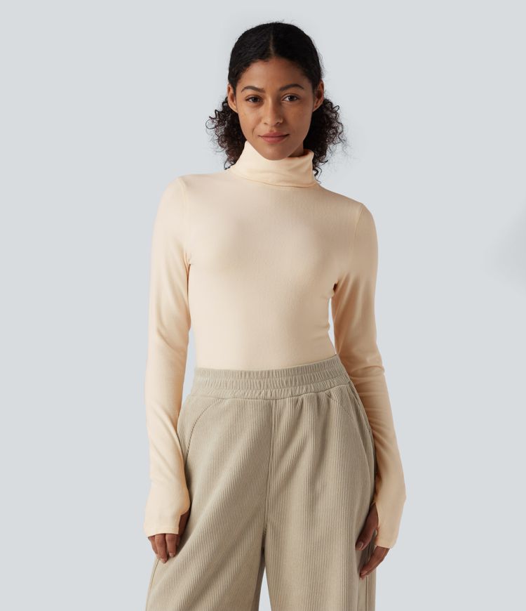 Top réchauffant col roulé manches longues avec trous pouces