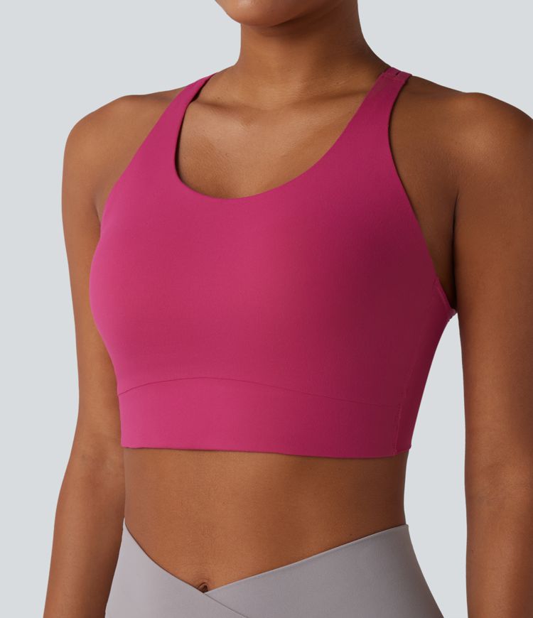 SoftlyZero™ Plush Light Support Molded Cups Crisscross Backless Yoga Sports Bra
