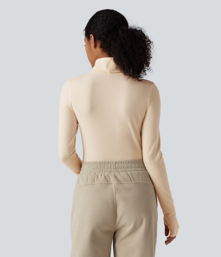 Top réchauffant col roulé manches longues avec trous pouces