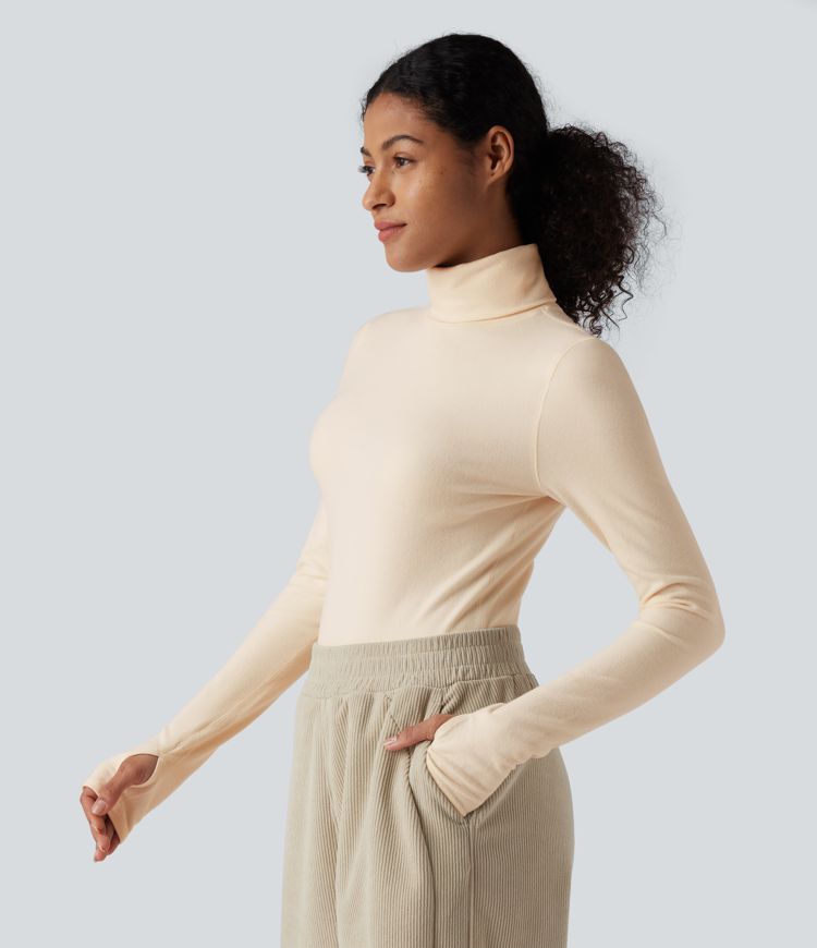 Top réchauffant col roulé manches longues avec trous pouces