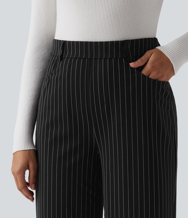 Halara Flex™ High Waisted Wide Leg Cool Touch Stripe Work Trousers with Pockets