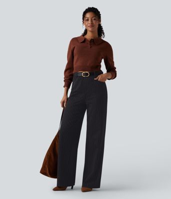 Halara Flex™ High Waisted Wide Leg Cool Touch Stripe Suit Work Pants with Pockets