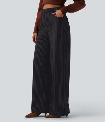 Halara Flex™ High Waisted Wide Leg Cool Touch Stripe Suit Work Pants with Pockets