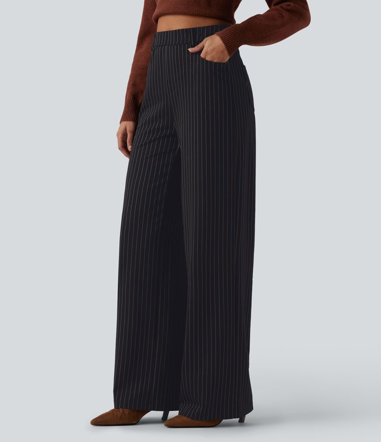 Halara Flex™ High Waisted Wide Leg Cool Touch Stripe Suit Work Pants with Pockets