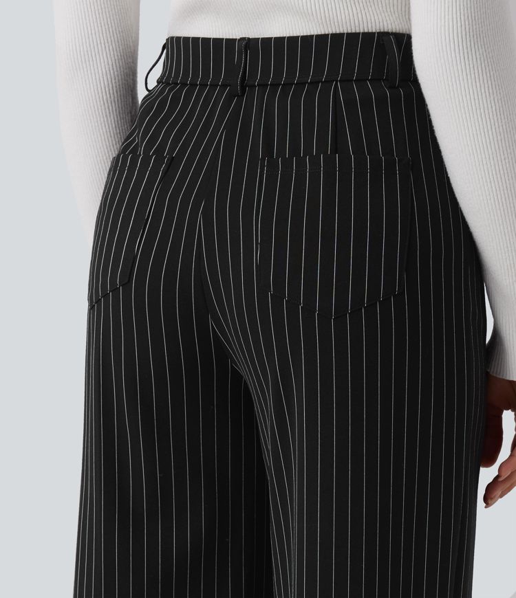 Halara Flex™ High Waisted Wide Leg Cool Touch Stripe Work Trousers with Pockets