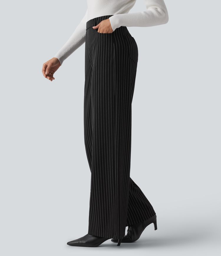 Halara Flex™ High Waisted Wide Leg Cool Touch Stripe Work Trousers with Pockets