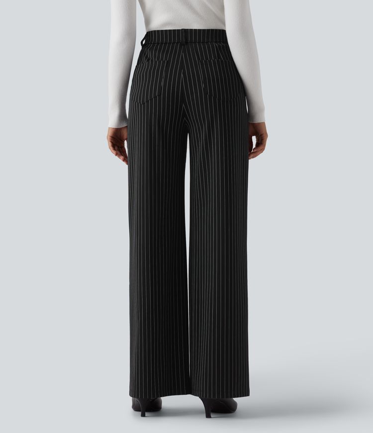 Halara Flex™ High Waisted Wide Leg Cool Touch Stripe Work Trousers with Pockets