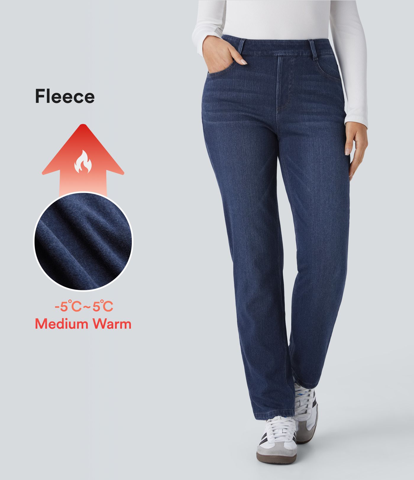 Halara Flex™ Denim Heat High Waisted Pockets Straight Leg Washed Casual Jeans