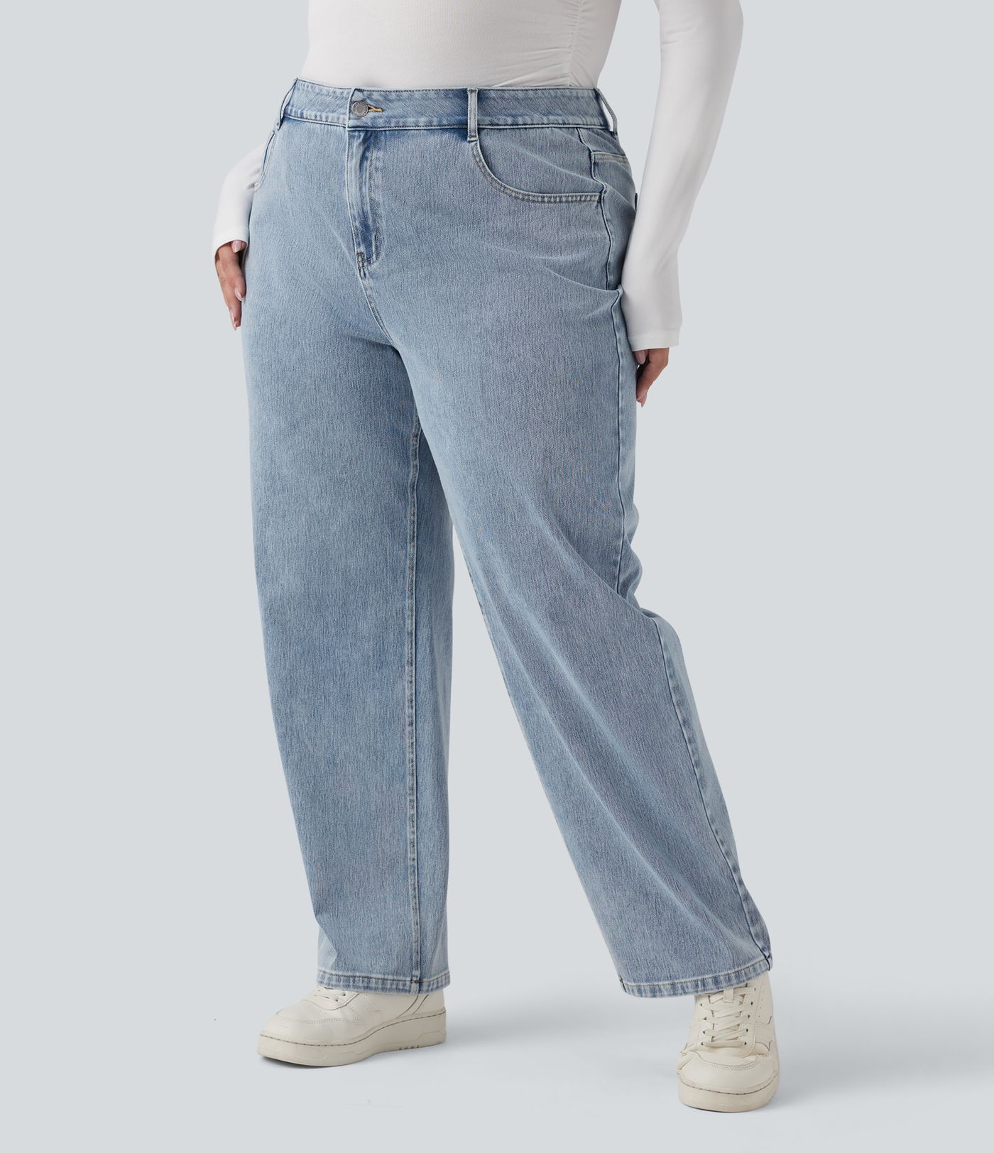 Halara Flex™ High Waisted Straight Leg Casual Plus Size Jeans with Pockets