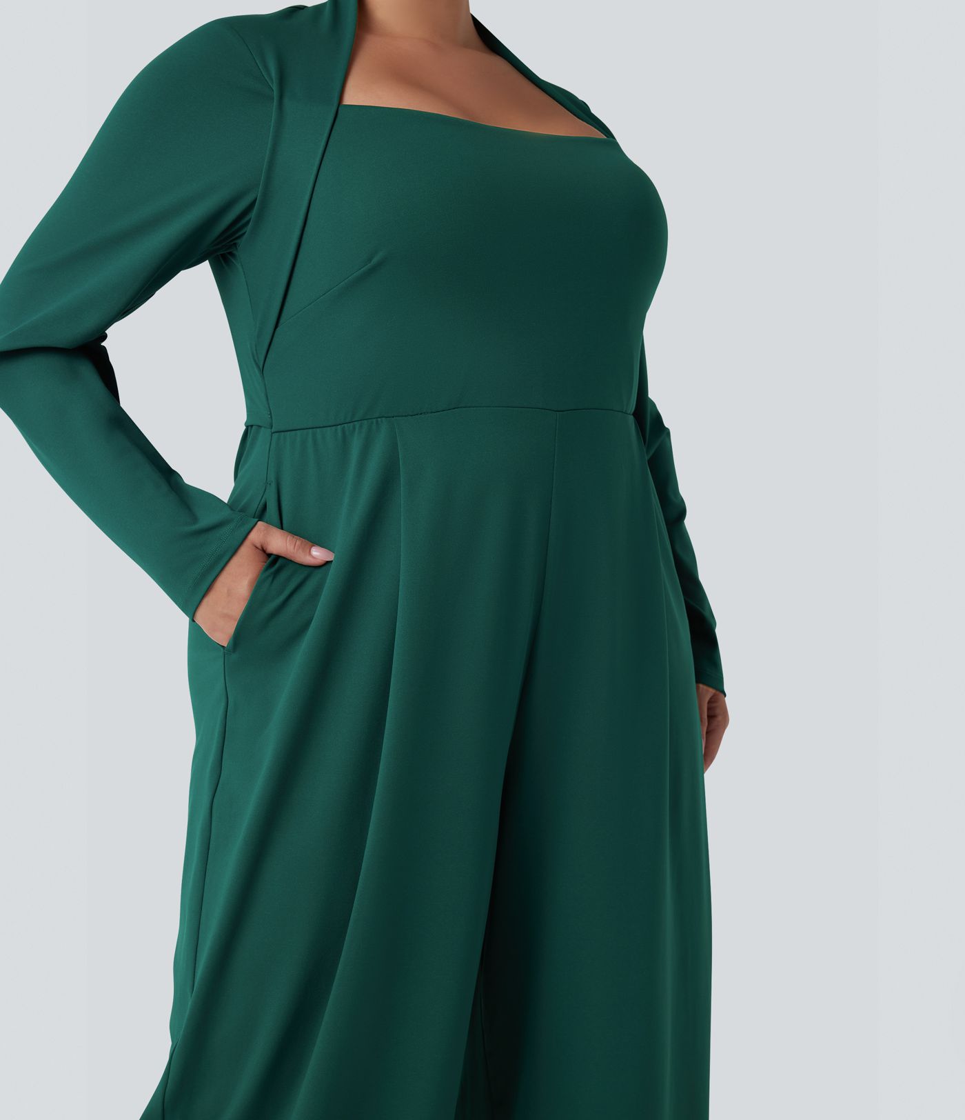 Plus Size Long Sleeve Wide Leg Jumpsuit with Pockets-Easy Peezy Edition