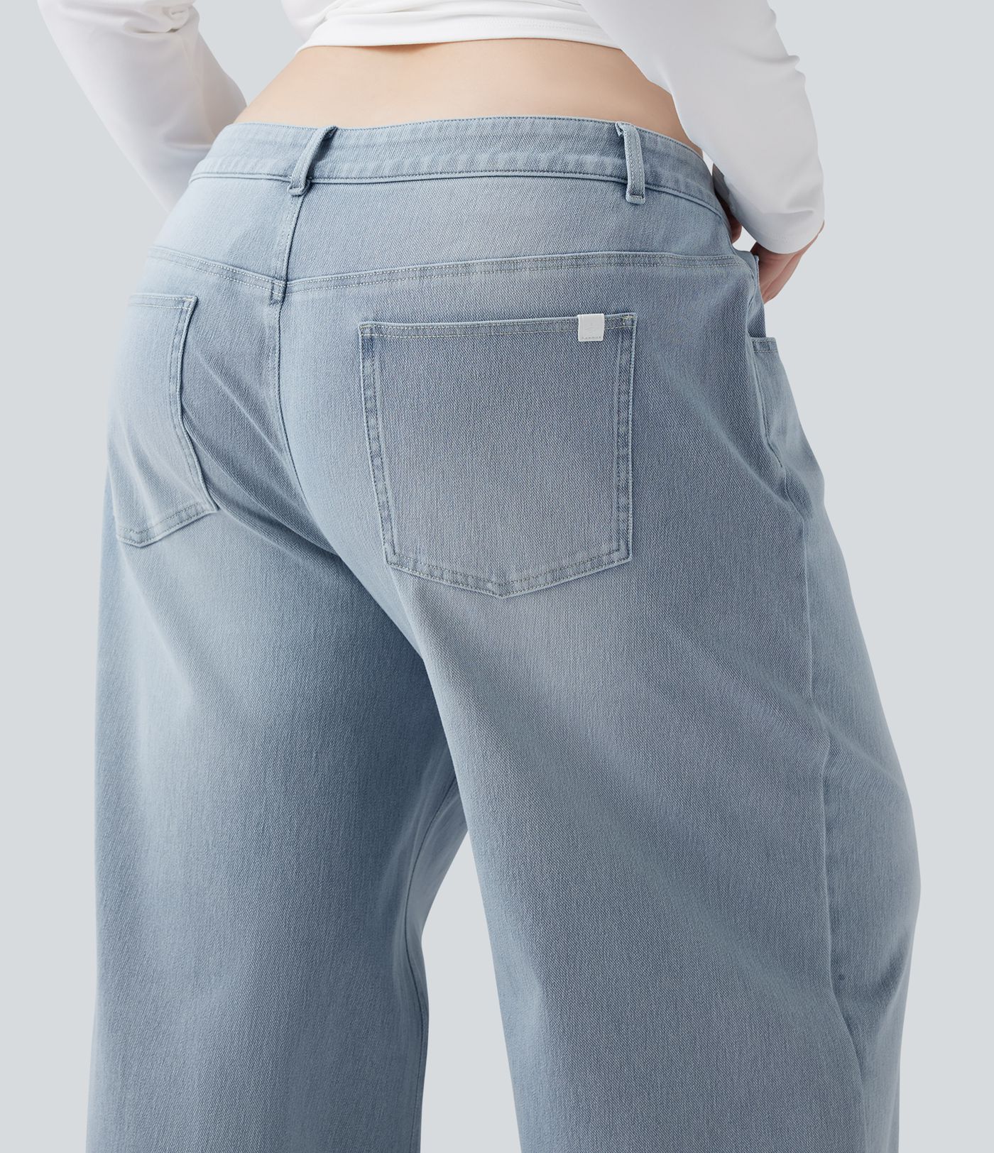 Plus Size Halara Flex™ Asymmetric Low Rise Wide Leg Washed Casual Jeans with Pockets