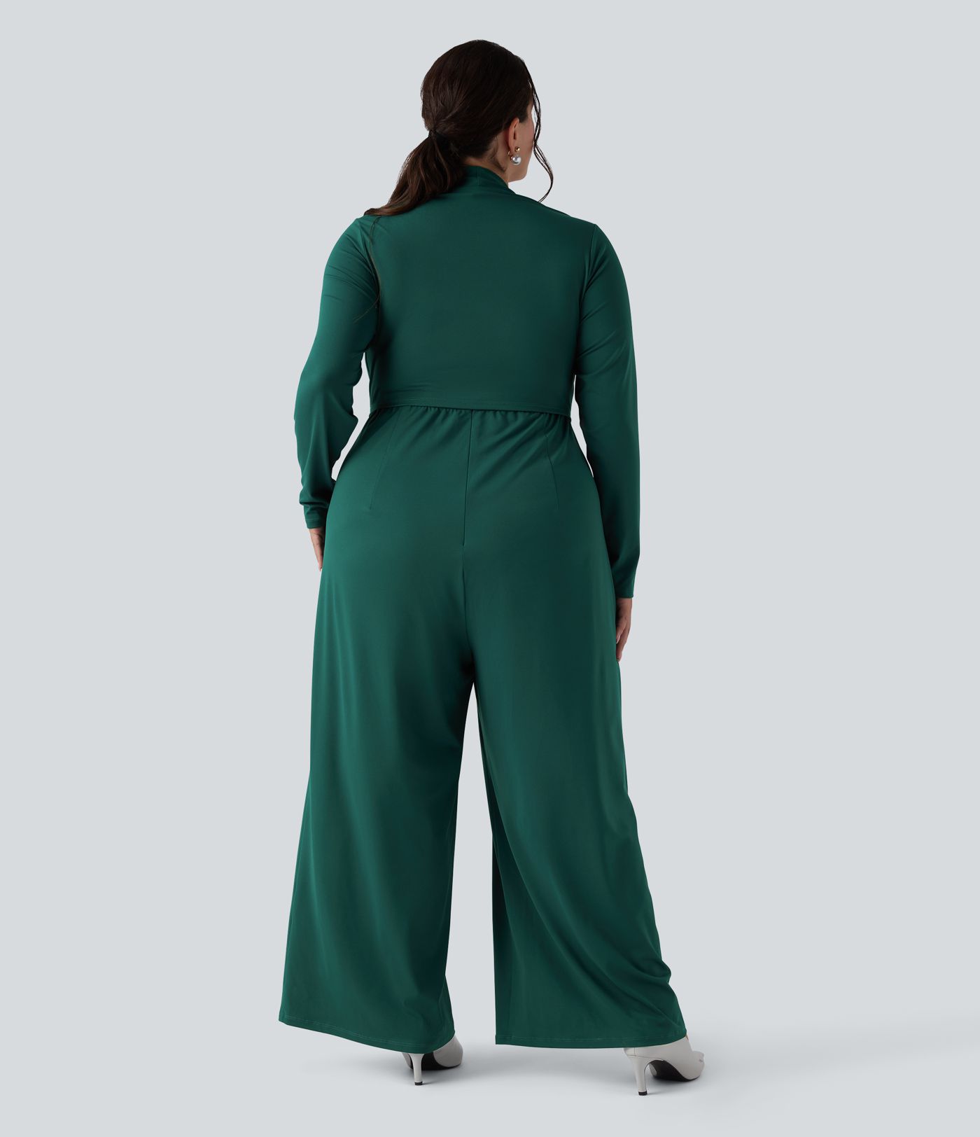 Plus Size Long Sleeve Wide Leg Jumpsuit with Pockets-Easy Peezy Edition