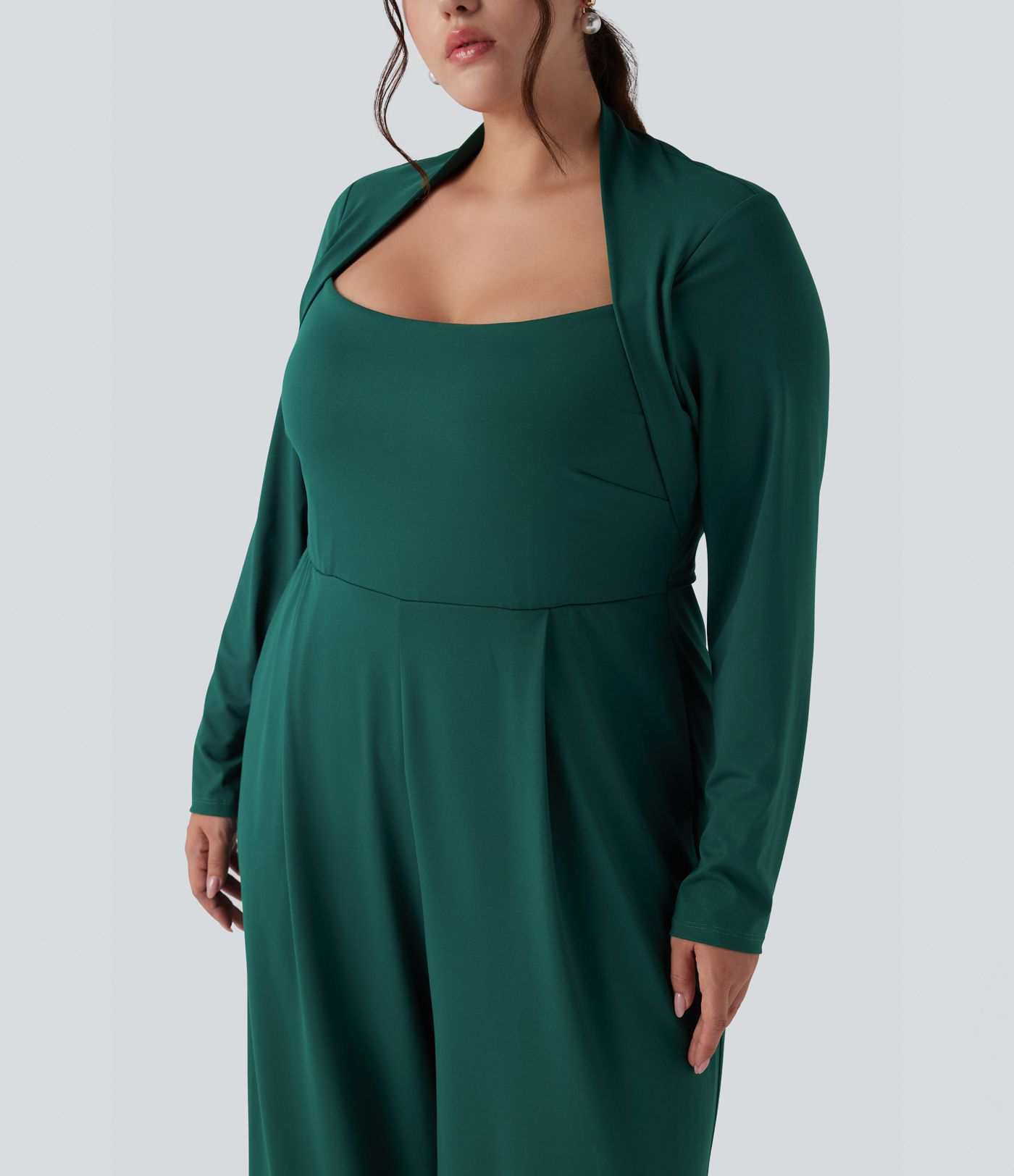 Plus Size Long Sleeve Wide Leg Jumpsuit with Pockets-Easy Peezy Edition