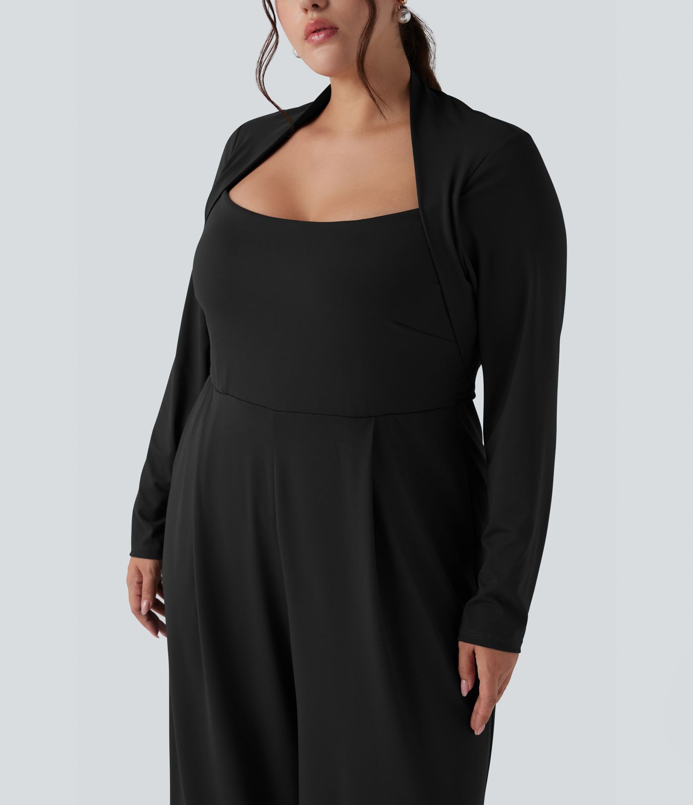 Plus Size Long Sleeve Wide Leg Jumpsuit with Pockets-Easy Peezy Edition