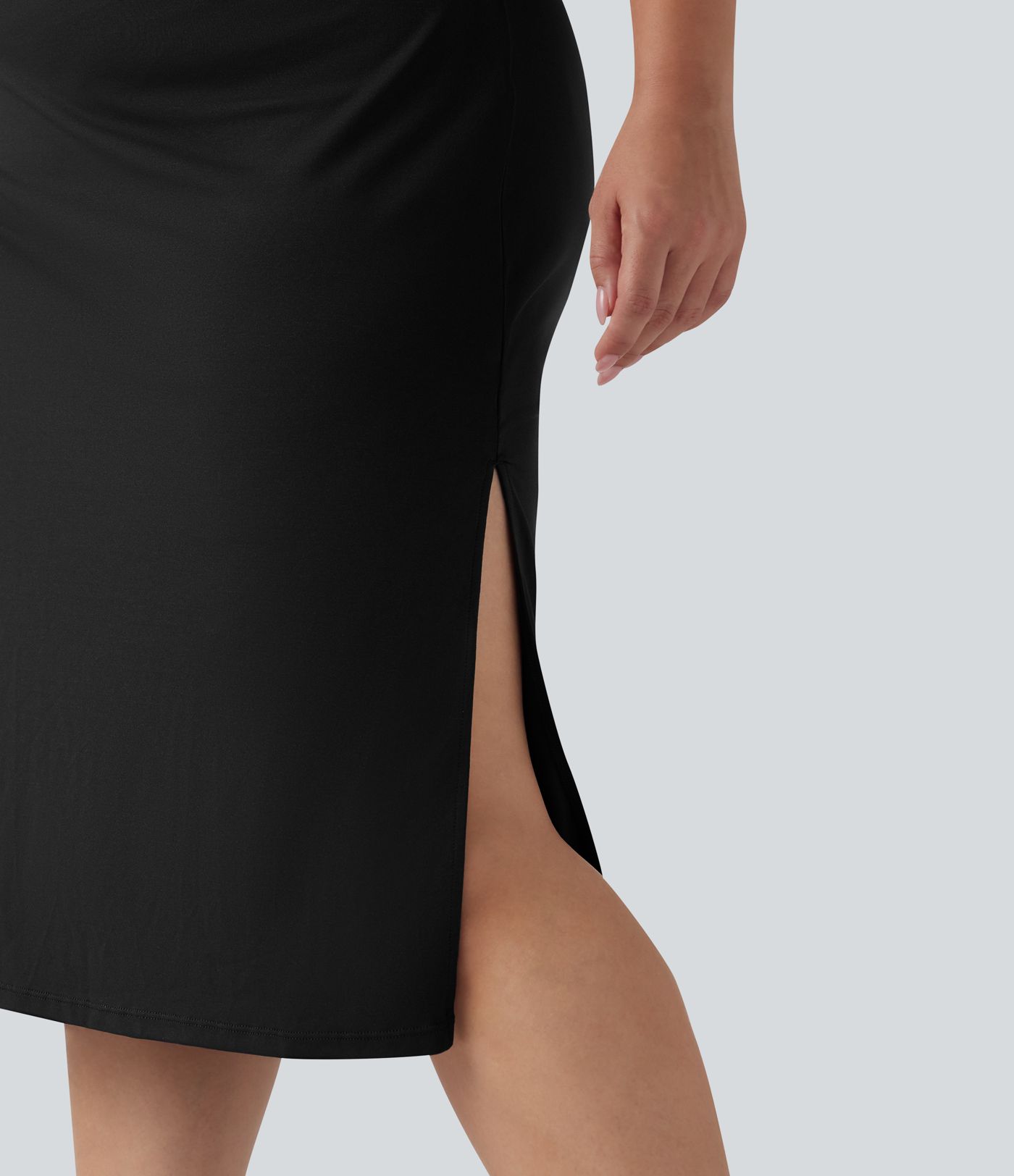 Short Sleeve Ruched Split Bodycon Midi Work Plus Size Dress