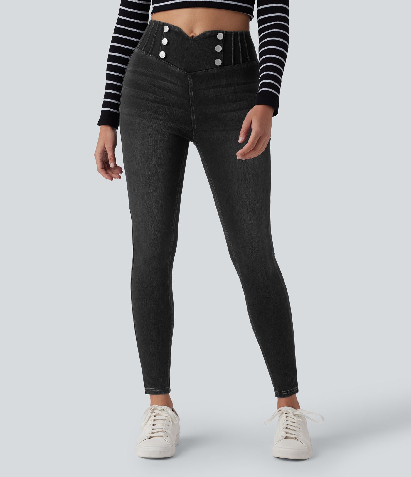 Halara Flex™ - Lässige Skinny-Leggings aus Denim mit hohem Bund, Gesäßtaschen und Bauchkontrolle