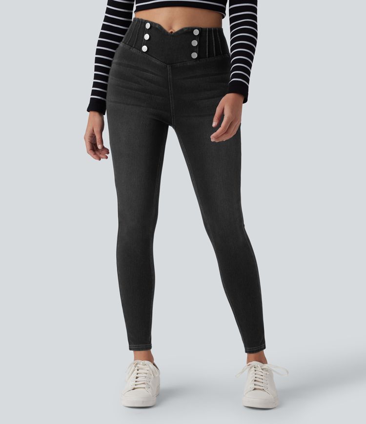 Halara Flex™ - Lässige Skinny-Leggings aus Denim mit hohem Bund, Gesäßtaschen und Bauchkontrolle