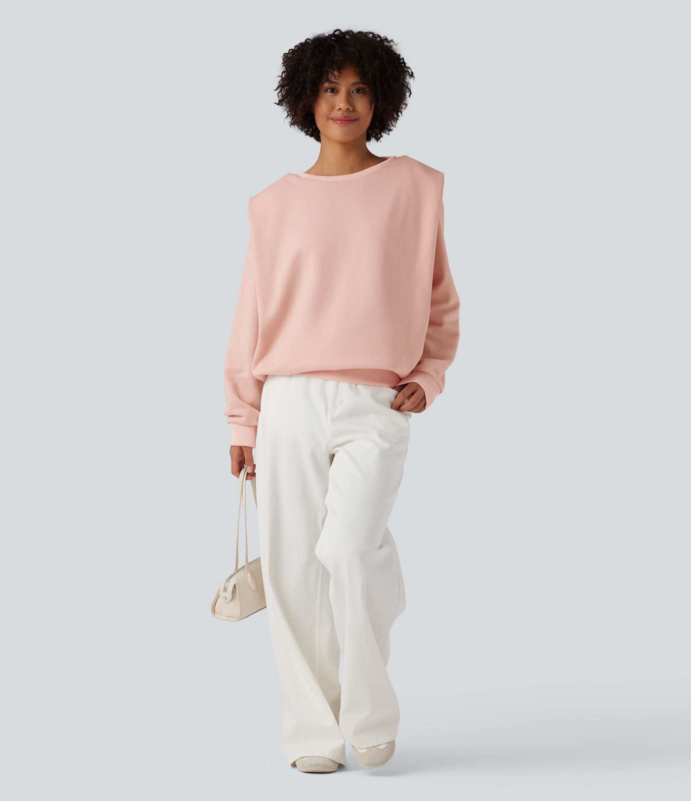 Sweat-shirt décontracté côtelé en polaire à col rond et manches longues