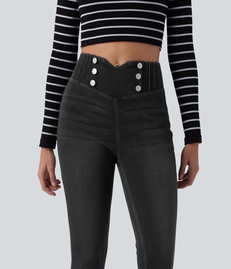 Halara Flex™ - Lässige Skinny-Leggings aus Denim mit hohem Bund, Gesäßtaschen und Bauchkontrolle